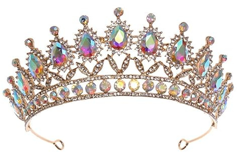 Krone Hochzeit Diadem,Kristall Strass Stirnband für Damen Mädchen Tiara Krone für Frauen Braut Kronprinzessin Stirnband Tortenaufsatz Geschenk Festzug Haarband Festzug Halloween Kostüm Party,Bunt