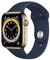 Apple Watch Series 6 (GPS + Zellular, 44MM) Edelstahlgehäuse Gold mit Tiefem Marine Sportarmband (Generalüberholt)