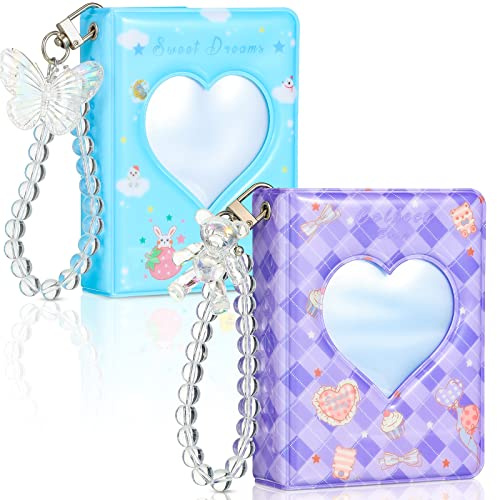 Pajean 2 Stück 7,6 cm Kpop Fotokartenhalter Buch Mini Fotokarten Album Sammelbuch Kpop Photocard Binder 40 Taschen mit niedlichen dekorativen Aufklebern und Armband-Fotokartenhalter (Süßer Stil)