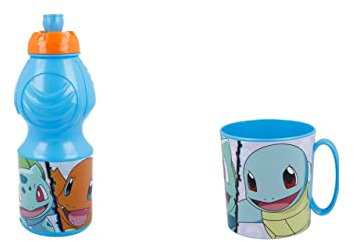 ALMACENESADAN - 4802, Pack vuelta al cole pokemon; compuesto por taza microondas 350ml y botella de agua 400 ml, producto reutilizable, sin BPA