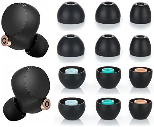 JNSA Silicone Ear Tips Replacement for Sony XBA MDR WF Earphones, Compatible with WF-1000XM4,1000XM3, C500,SP800N Earbuds Tips Eartips Ear Caps, Fit in case, S/M/L 3 Size 6 Pairs,Silicone Black