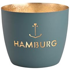 Windlicht Madras Hamburg Anker Eisen Höhe 8,5 cm windsor blue Gold