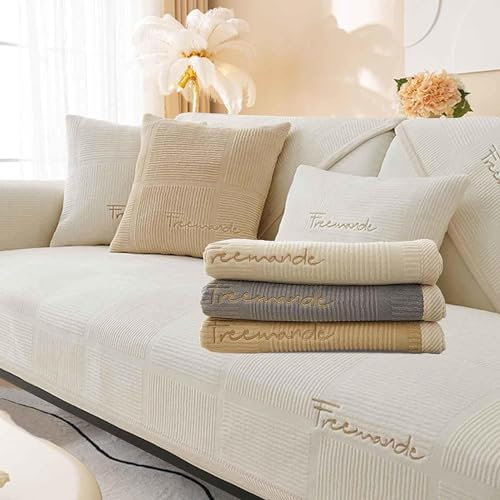LINGKY Couch Überzug, Sofa Überzug 1/2/3/4 Sitzer L Form Sofa Cover Sofabezug Ecksofa, Sofadecken Für Sitzfläche, Sofaschoner rutschfest, Universelle Sofa Überwurf (Creme,90x90cm/Quadrat)
