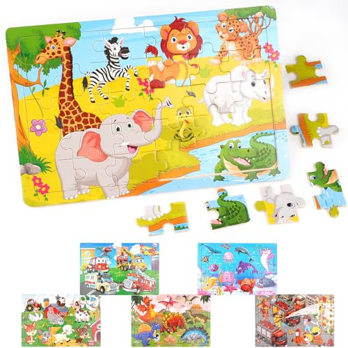 6er-Set Holzpuzzle für Kinder - Holzpuzzle mit je 30 Teilen, Lernspielzeug für Kinder ab 3-6 Jahren