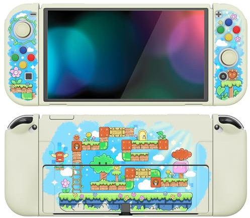 PlayVital Coque pour Switch OLED,Housse Protection pour Nintendo Switch OLED avec Capuchon Joystick Étui Cover Joycon et Boutons ZealProtect-Aventure des Blocs