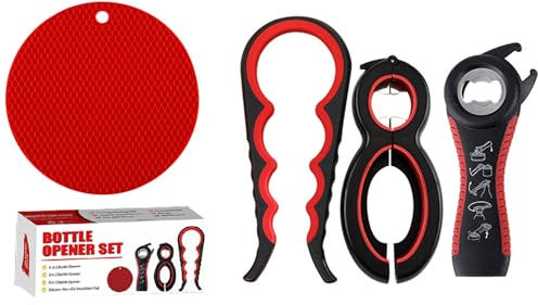 4 stück Flaschenöffner, Glasöffner Greifer, 5-in-1 Deckelöffner, Glas-Flaschenöffner, Glasöffner, Multi-Funktions Dosenöffner, Deckelöffner mit Rutschfestes Öffnungspad für Kinder äLtere Menschen