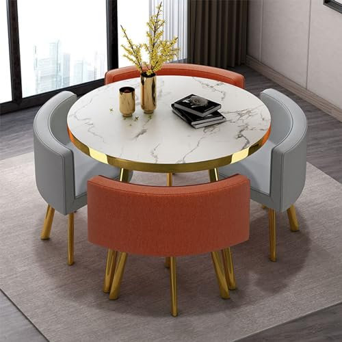 SAHUL Kleines rundes Esstisch-Set für 4 Personen, 1 Tisch mit 4 Stühlen, runder Esstisch und Esszimmerstühle für Esszimmermöbel in der Wohnküche 80x75cm/W31.5xH29.5in #6
