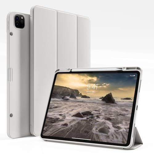 ZKTUYU Hülle für iPad Pro 12,9 Zoll 6. / 5. / 4. Generation 2022/2021/2020 mit Stifthalter, Ultradünn Stoßfeste, Weiche TPU Rückseite,Auto Schlafen/Wecken, Unterstützung Pencil 2 Aufladung, Grau
