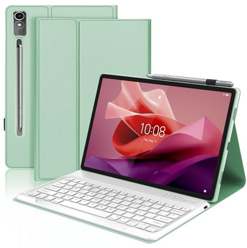 Funda con Teclado para Lenovo Tab P12 12.7, Teclado Bluetooth Inalámbrico Desmontable con Funda Protectora Delgada y Ranura para Bolígrafo para Tablet Lenovo Tab P12 2023 12.7 Pulgadas, Verde Claro