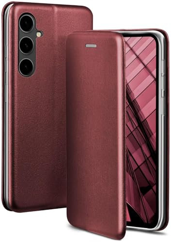 ONEFLOW Étui de protection à rabat pour téléphone portable compatible avec Samsung Galaxy S23 FE - Avec compartiment pour cartes - Fonction appel - Aspect cuir - Protection en silicone - Bordeaux
