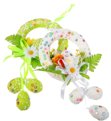 IMIKEYA 2pcs Egg Garland Home Decorations Bunny Ornament Decorations for Home Spring Outdoor Indoor Sign Spring Easter Door Hanger Wreaths for Front Door Household Foam Crafts