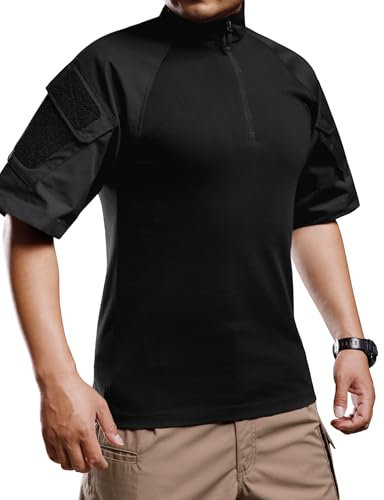 XKTTAC Combat T-Shirt Tactical Shirt mit 2 Taschen Herren Militär Ausrüstung Security Outdoor Polizei Army Hemd Bundeswehr Paintball Airsoft (BK,XL)