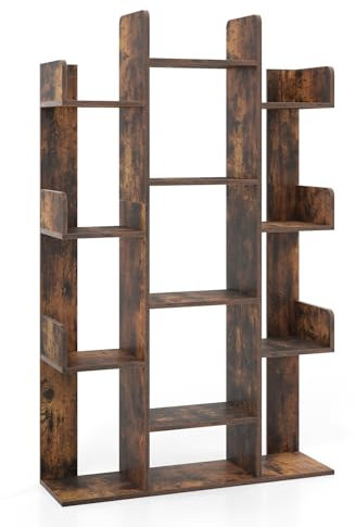 GIANTEX Bücherregal, offenes Regal mit 13 Fächern, Raumteiler Standregal für Wohnzimmer, Studium & Büro, 86 x 24,5 x 141 cm Aufbewahrungsregal Würfelregal (Braun)