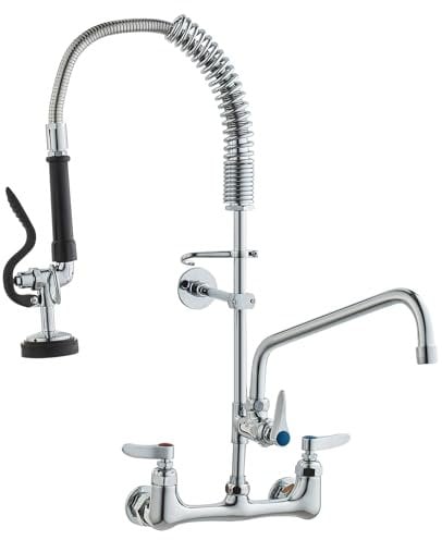 VEVOR Robinet de Cuisine Commercial avec Pulvérisateur de Pré-rinçage, Mitigeur avec Douchette Extractible, 630 mm de Haut, Entraxe 203 mm, Bec Pivotant 305 mm, Mural pour Évier 1/2/3 Compartiments