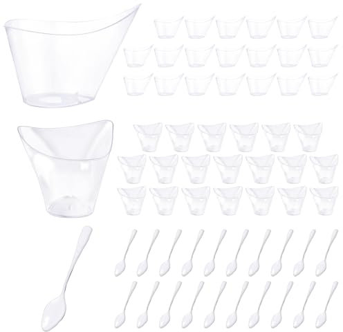 EHDWXVZM 50 vasos de postre, 20 cucharas, vasos de postre, vasos curvados para postres, utensilios de cocina