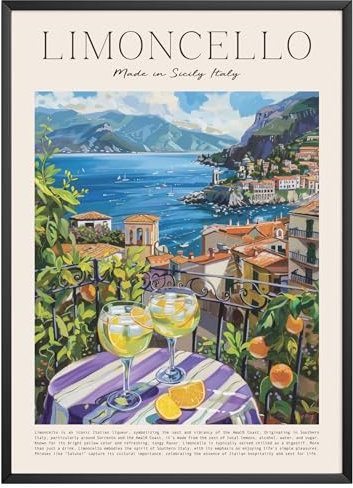 MJ-GRAPHICS® Poster Limoncello Bilder Küche Bild A3 Küchenbilder Deko Wohnzimmer Poster Küchen Bilder Küche Deko Bilder Poster Küche Wand Retro Poster Cocktail Küchenposter Italien - ohne Rahmen