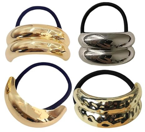 Élastiques à cheveux en métal - 4X cordes à cheveux élastiques géométriques, bandes de cheveux élastiques dorées | Support pour queue de cheval en matériau solide, en corde pour manchette de cheveux,