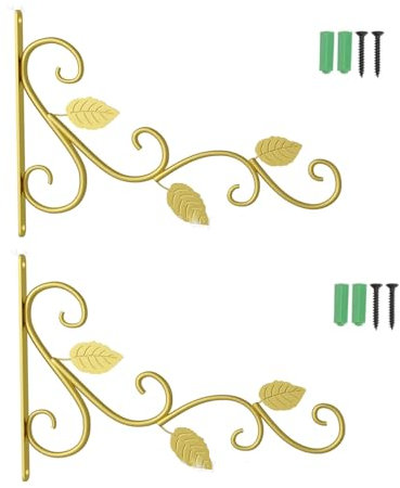 MEISO 2 Pezzi Staffa per Piante da Parete, Ganci da Parete per Piante, Staffe a Muro In Ferro Battuto, per Cesto di Piante, Vasi di Fiori, Lanterne e Mangiatoie per Uccelli e Campanelle (Oro)