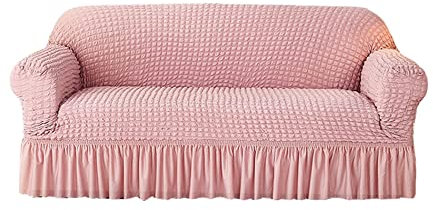 Stretch Fitted Sofa Slipcover Washable Elastic Sofa Cover for 2 Seaters Pink