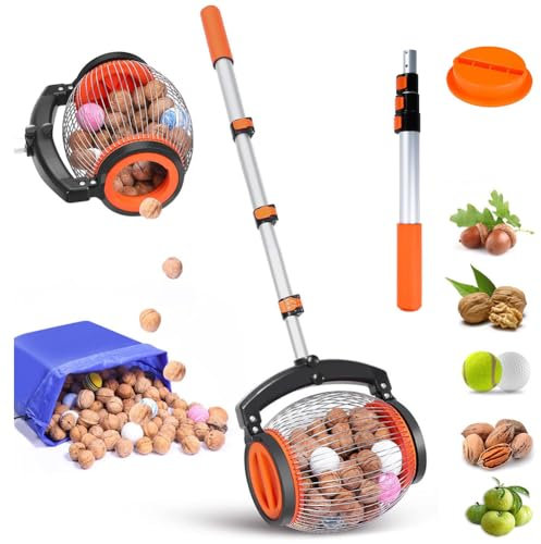 Multifunctional Nut Gatherer, Adjustable Roll Collector, Fruit Collector with 137 cm Adjustable Telescopic Rod, Nut Collector, Garden Picker, Rolling Fruit Picker for Apply to Pinecone, Hickory