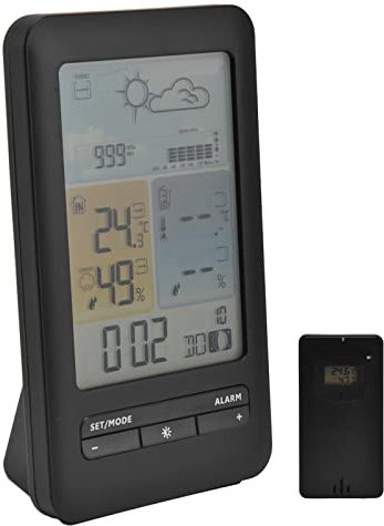 Greensen Wetterstation Funk, Große Digitale Wettersuhr mit 6 Wettervorhersagen, 12/24H Zeitanzeige, Mondphase, Alarm und Hintergrundbeleuchtung, Funkuhr für Zuhause Büro