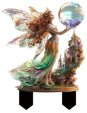 HWOLPEMS Fairy Garden Stakes Decorative, Fairy Garden Decor, Acrylic 2D Fairy Stake, Pot Plants Garden Yard Lawn Outdoor Garden Elf Statue Ornaments, Fairy with Magic Garden Accessories (B)