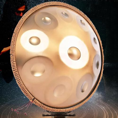 Steel Handpan Drum, 10 Notes Hand Drum Instrument, Handpan 22 Inch D Minor Kurd Handpan, Hand Drum Instrument Steel Healing Sound Drum, Percussion Instruments for Beginners(Gold)