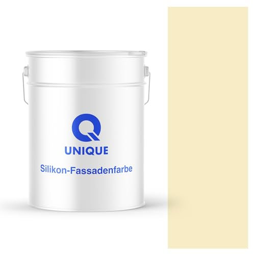 Q UNIQUE Fassadenfarbe Hellgelb 10L – Silikonharz-Außenfarbe, Wetterfest, Selbstreinigend, Hohe Deckkraft, UV-Beständig, Für WDVS, Beton & Mineralische Untergründe