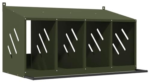 vidaXL Hühner-Nistkasten mit 4 Fächern Olivgrün Metall, Hühnernest Legenest für Hühner, Hühner Legebox, verzinkter Nistkasten, Abrollnest für Hühner