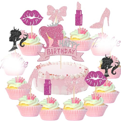 Prinzessin Tortendeko Geburtstag Mädchen, Cupcake Topper, Prinzessin Torten Deko Mädchen, Prinzessin Muffins Deko, Barbi Geburtstag Deko für Mädchen,13 Stücke