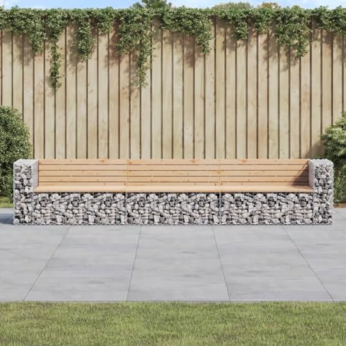 Gecheer Garden Bench Gabion Baskets Bencn Chair Garden Mesh Wire Cages Garden Outdoor Chair with Gabion Design Gabion Design 347x71x65.5 cm Solid Wood Pine