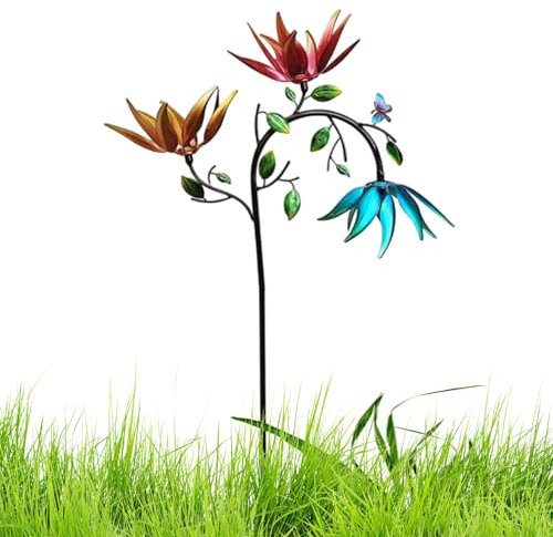 Windmühle Aus Metall, Windspiel Magische Windmühle Rasen Wind Spinner Garten Ornamente Gartenstecker für Balkon, Garten, Obstgarten, Hof, Dach, 95x30cm