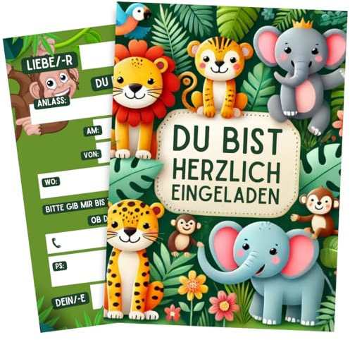 ZETTMANN® Dschungel Kindergeburtstag - 10er Set - Kindergeburtstag Einladung - Einladungskarten Kindergeburtstag Tiere - Einladungskarten Mädchen & Jungen (Lustige Tiere)