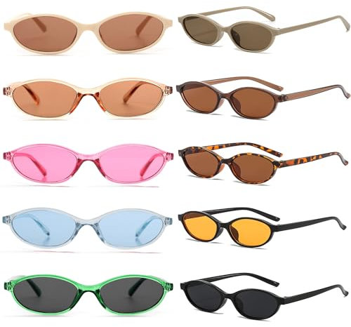 FSMILING 10 Stück retro sonnenbrille damen oval Lustige party sonnenrille Ovale Trendy 90er Vintange Klein Schmal sonnenbrillen set