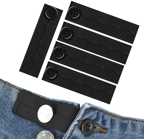 5 PCS Adjustable Waist Extender,Waist Extender for Trousers,Button Extender for Trousers,Elastic Button Extender Pants Waist Extension for Trousers Jeans Pregnant Trousers(Black)