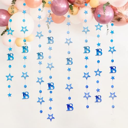 4 STK Blau Deko 18. Geburtstag Mädchen, 18 Geburtstagsdeko Jahre, 18 Geburtstag Junge, Girlande Happy Birthday Deko, Streamer Bügeln, Geburtstagsdeko 18 Mädchen, Party Deko (18) (Bula)