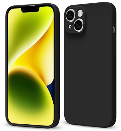 Svaove for iPhone 14 Plus Phone Case Liquid Silicone, Thin Ultra Slim Minimalist Phone Cover, Girly Cute Plain Bright Solid Color Matte Soft Rubber Jelly Gel Plastic TPU Bumper, Black