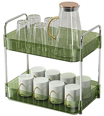 Phefop Cup Drying Rack, Plastic Elevated Design Cup Station Organizer with Drain Tray for Kitchen Storage (Double Layer Green)