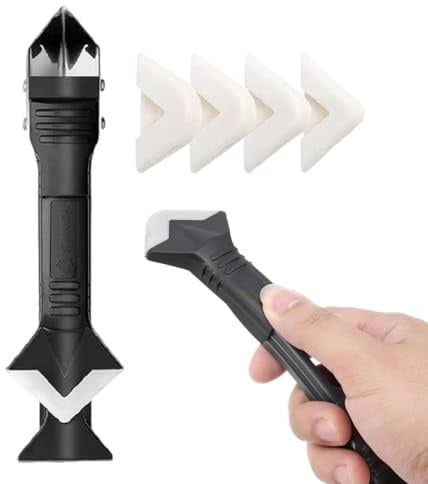 IEBTWN 1 Pezzo 3 In 1 Raschietto Spatola Per Silicone Raschietto, Rimuovi Silicone, Raschietto Spatola Per Sigillante, Con 5 Teste Intercambiabili, Per Cucina Pavimento Bagno Finestra