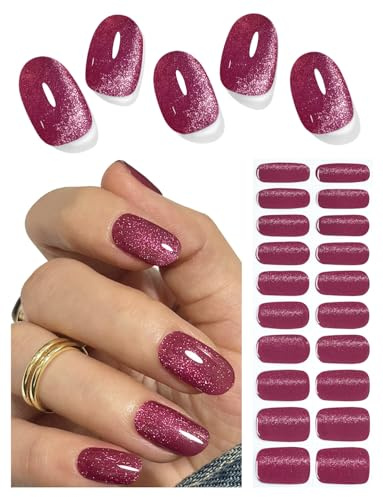 Nagelfolie UV härtend, 20pcs Pflaum Katzenauge Semi Cured Gel Nagelsticker Selbstklebend, Strips Nagelfolie zum aufkleben für Nagel DIY