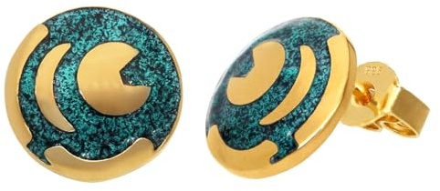 trendor Ohrringe Himmelsscheibe von Nebra 925 Silber grün/gold ⌀ 12 mm | Damen-Ohrstecker aus vergoldetem Sterlingsilber, symbolischer Ohrschmuck, Geschenk,