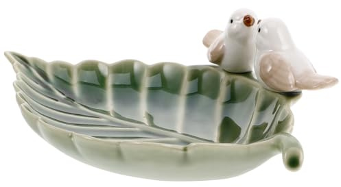 BESTOMZ Plato Decorativo de Cerámica en Forma de Pájaro y Hoja Verde, Pieza Creativa Diseño Delicado para Joyas y Accesorios de Cocina