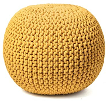 Fernish Décor Handgestrickter Ottoman Pouf Fußstütze aus Baumwolle, 50,8 x 50,8 x 35,6 cm, Wohnzimmer-Akzentsitz (gelb)