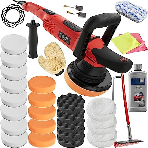 tectake® Lustreuse Polisseuse voiture & moto Machine à polir polisseuse rectifieuse excentrique 28 pcs. avec polish 810 Watt Rayure voiture carrosserie Kit polissage voiture Kit nettoyage voiture