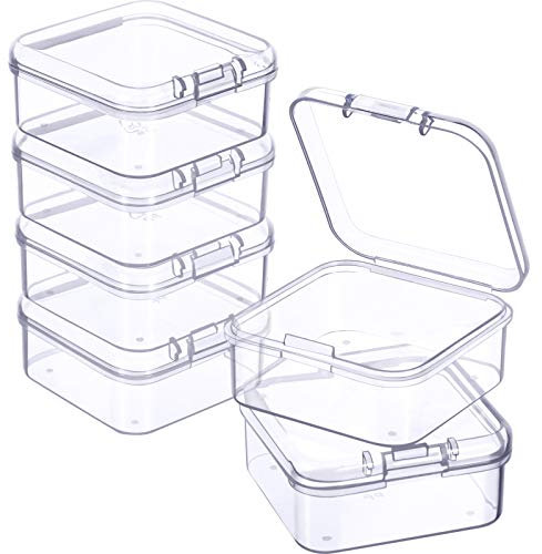 6 Pieces Mini Plastic Clear Beads Storage Containers Box for Collecting Small Items, Beads, Jewelry, Business Cards, Game Pieces, Crafts (1.7 x 1.7 x 0.79 Inch)