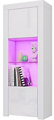 Panana 160cm Tall Cabinet Two Door One Glass Shelf Cabinet Sideboard Unit Cupboard Display (White)