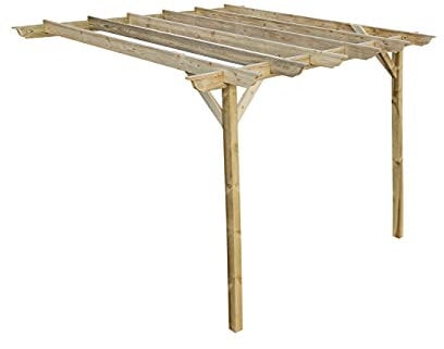 Wooden Garden Lean-to Pergola Kit - Longhorn Design Wall-Mounted Shade Gazebo (2.4m x 4.2m, Light Green (Natural))