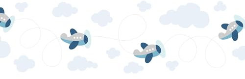 Papier peint à motifs graphiques Profhome 403752-GU bordure auto-adhésive légèrement texturé avec un dessin graphique mat bleu gris blanc 0,75 m2