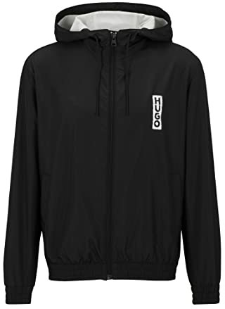 HUGO Herren Benjoe2341 Wasserabweisende Jacke mit Kapuze und vertikalem Logo Schwarz L