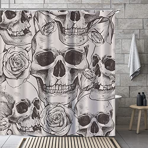 Laifzere Rideau de douche motif tête de mort gothique floral noir pour salle de bain - Rideau de douche imperméable pour décoration de baignoire - 183 x 183 cm